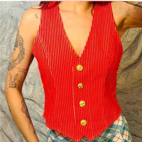 Fashion Brand Company Small Red Railroad Striped Vest - Picture 2 of 2